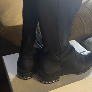 Elegant Michael Kors Black Leather Women's Boots chain detailing